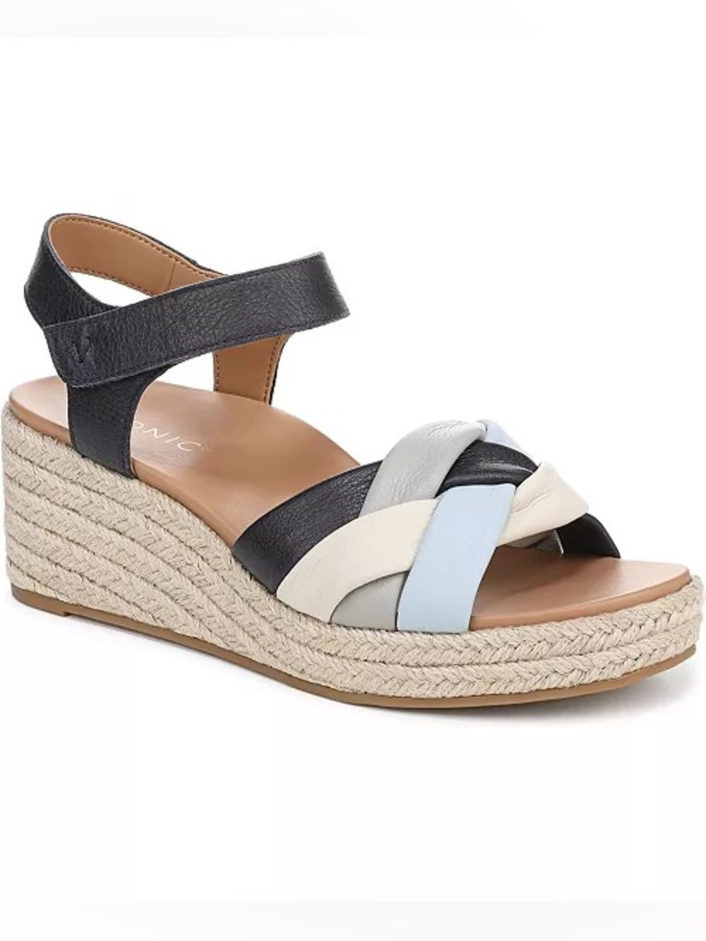 Vionic Navy Multi-Color Braided Espadrille Wedge Sandal Preloved Size 8